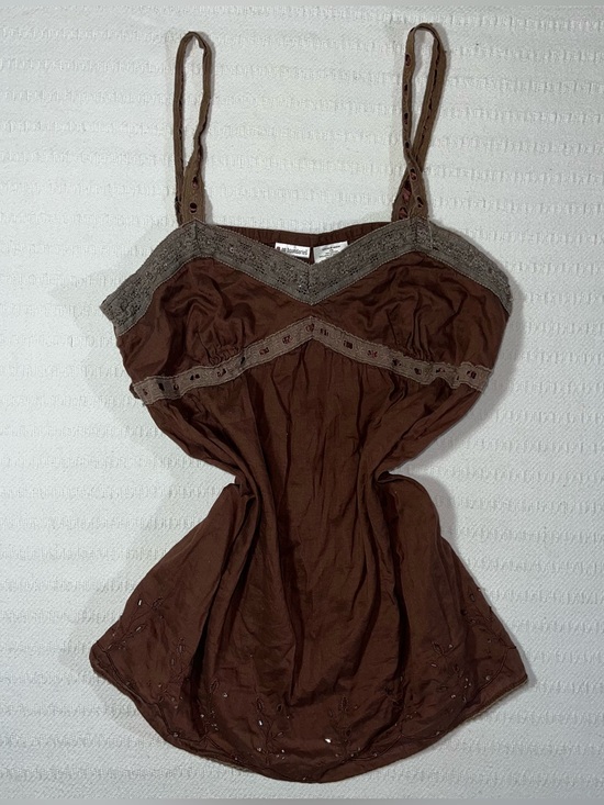 No Boundaries Tops - No Boundaries Y2K Babydoll Forest Fairy Top Womens M Brown Sequin Cotton